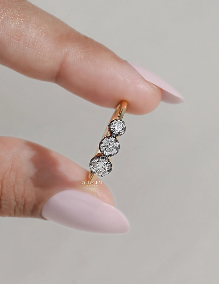 Old European Round Cut Three Stone Engagement Ring Engagement Ring