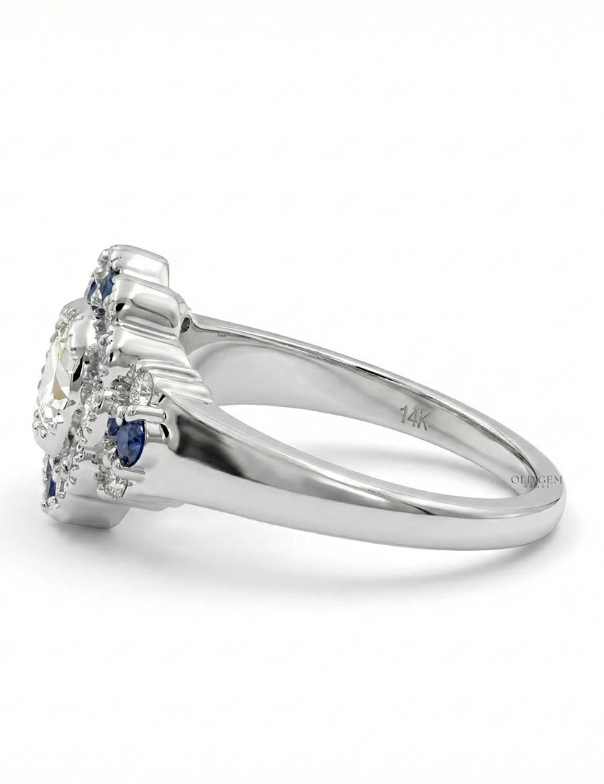 OEC Round Cut Sapphire Halo Engagement Ring Engagement Ring