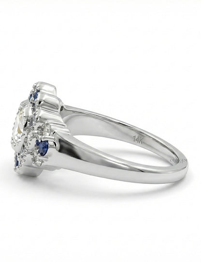 OEC Round Cut Sapphire Halo Engagement Ring Engagement Ring