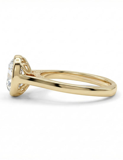 Georgian Bezel Set Old Mine Cushion Diamond Solitaire Ring Engagement Ring