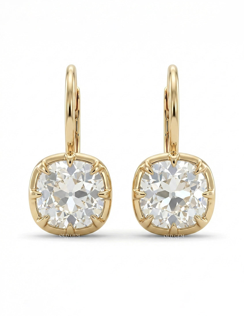 Old Mine Cushion Cut Huggie Hoop Drop Earrings Earrings
