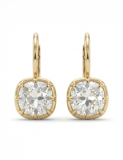 Old Mine Cushion Cut Huggie Hoop Drop Earrings Earrings