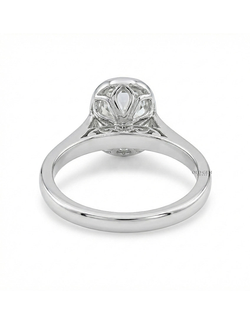 Mid Century Old Mine Cushion Bezel Set Solitaire Ring Engagement Ring