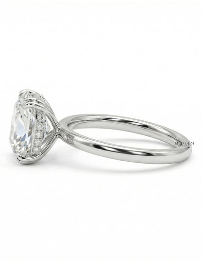 Mid Century Old Mine Cut Cushion Diamond Hidden Halo Ring Engagement Ring