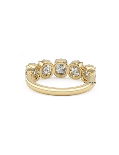 Georgian Square Old Mine Cushion Lab Diamond Five Stone Ring Wedding Band