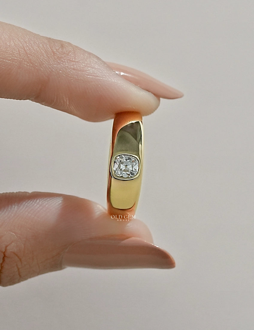 Old Mine Cushion Cut Flush Set Band Georgian Era Wedding Band