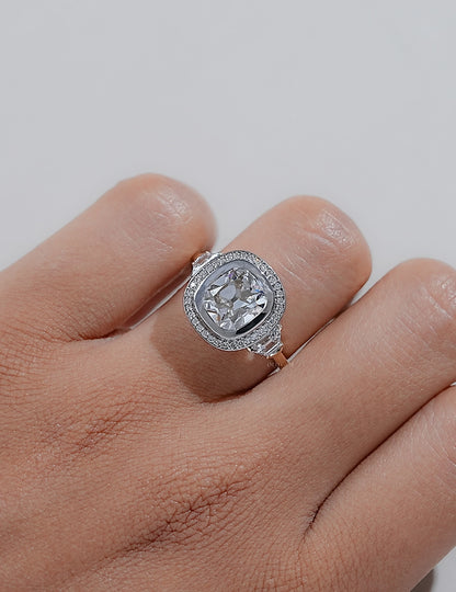 Cushion Cut Lab Diamond Halo Ring Georgian Era Engagement Ring