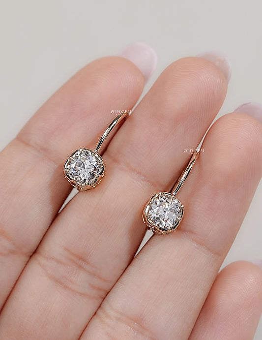 Old Mine Cushion Cut Huggie Hoop Drop Earrings Earrings