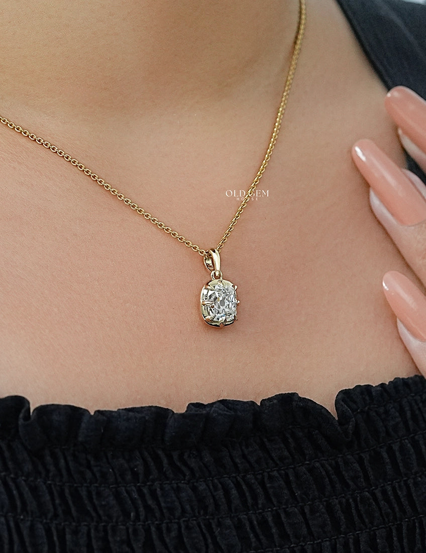 Square Old Mine Cushion Lab Diamond Solitaire Pendant Necklaces