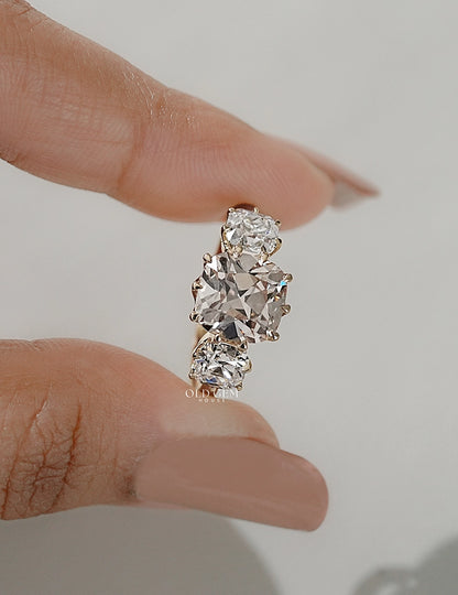 Old Mine Cushion Cut Three Stone Ring Georgian Era Engagement Ring