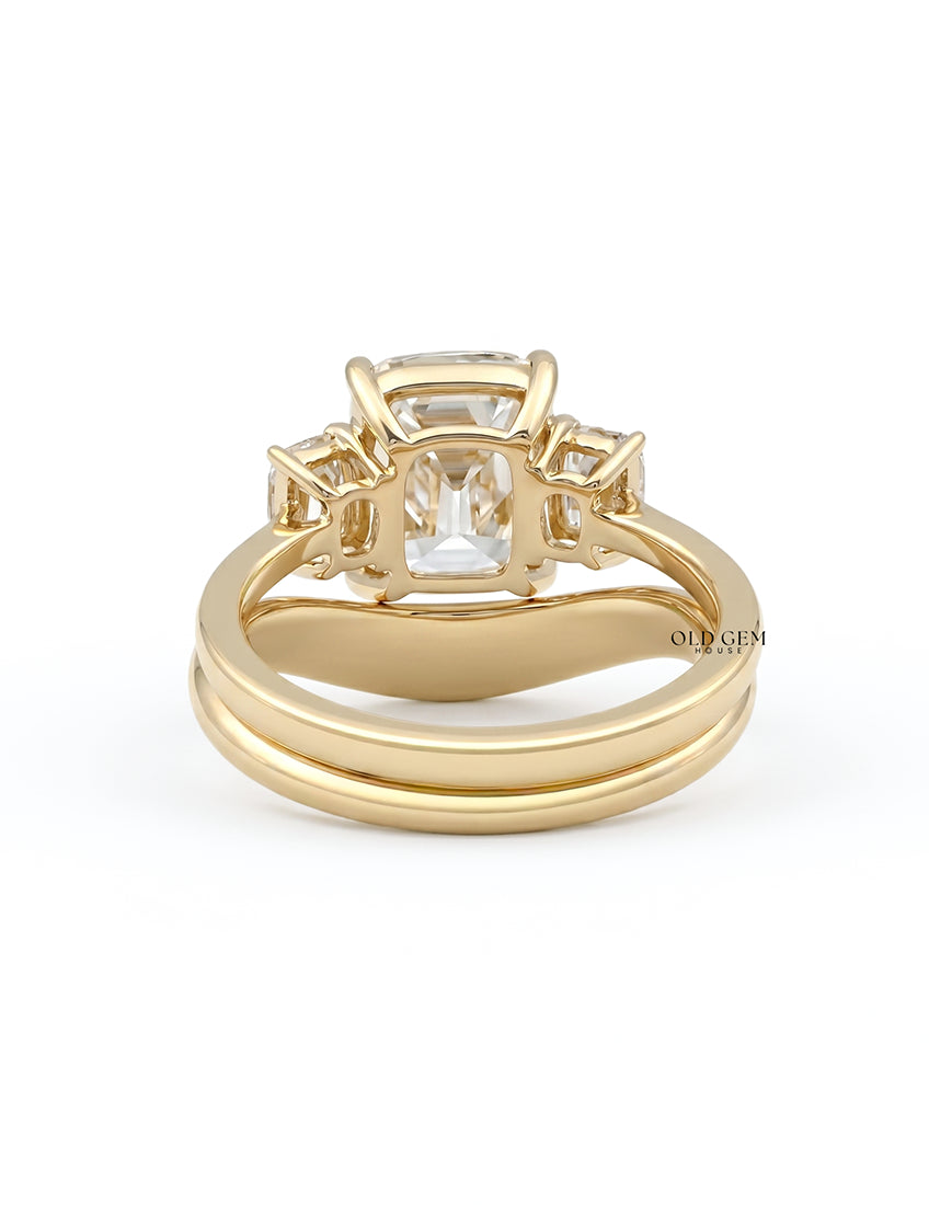 Old Mine Cushion Trilogy Diamond Curved Ring Set Engagement Ring