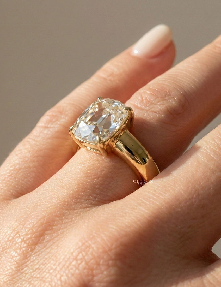 Georgian Old Mine Cushion Thick Band Ring Engagement Ring
