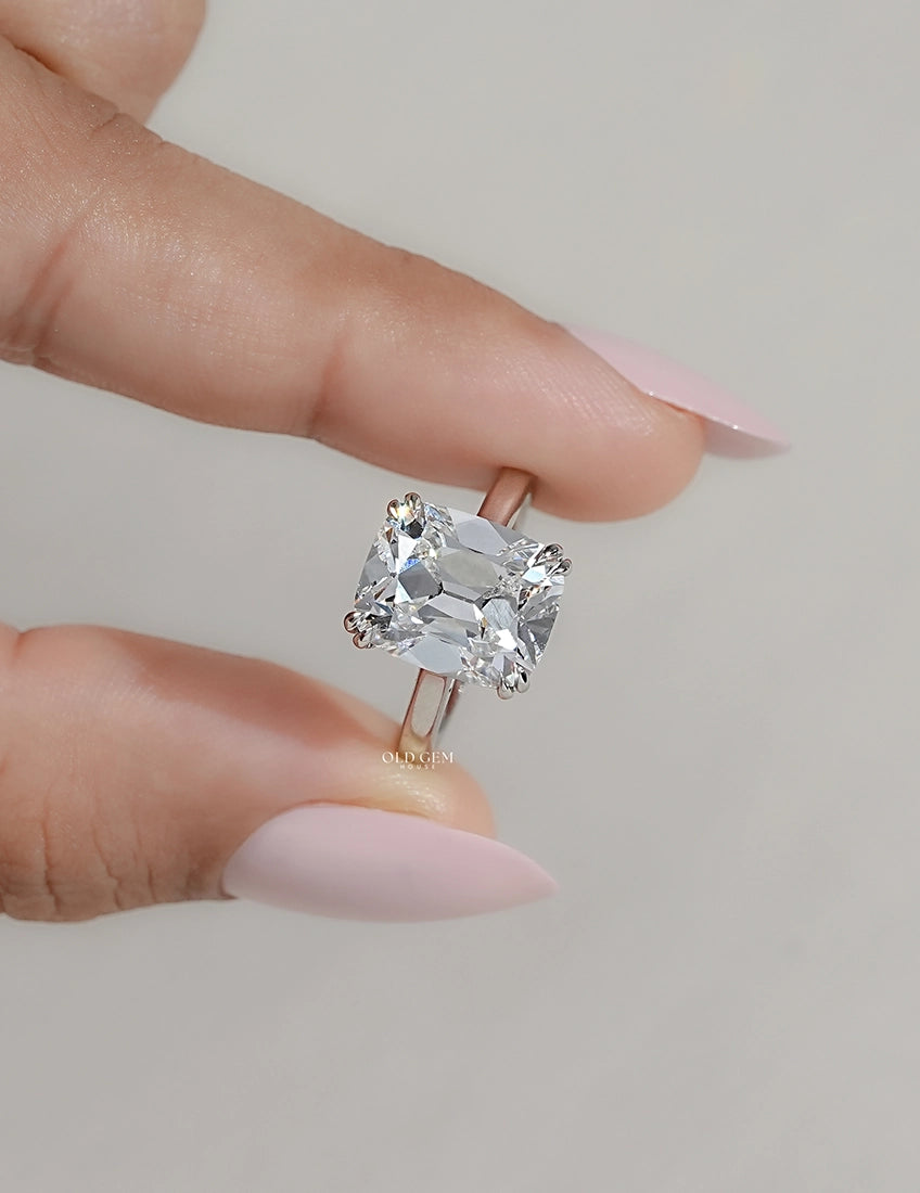 Mid Century Old Mine Cushion Lab Diamond Solitaire Ring Engagement Ring
