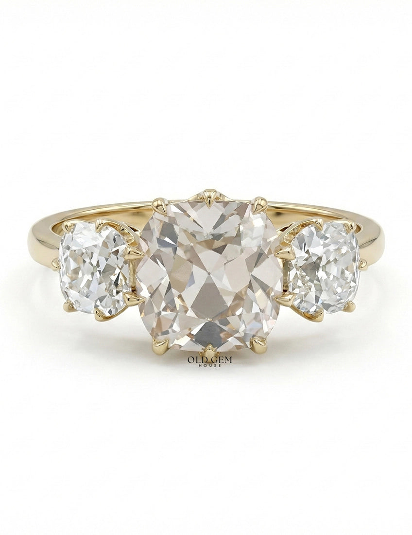 Old Mine Cushion Cut Three Stone Ring Georgian Era Engagement Ring