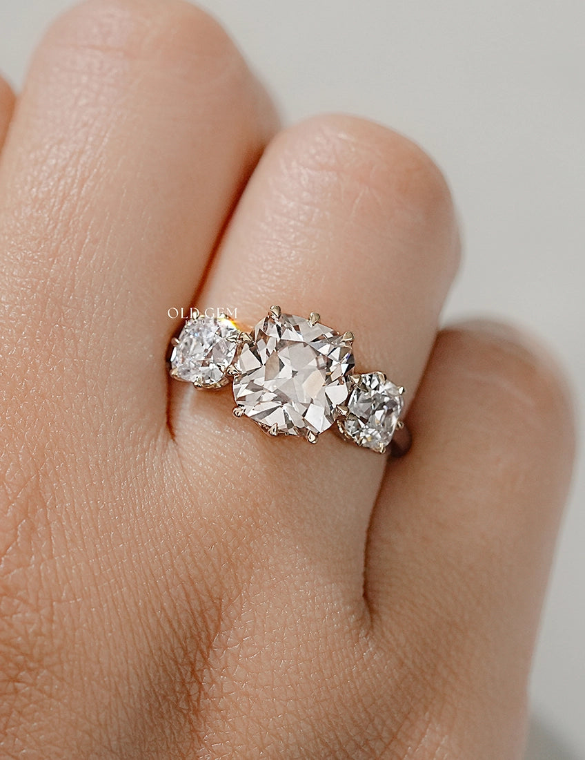 Old Mine Cushion Cut Three Stone Ring Georgian Era Engagement Ring