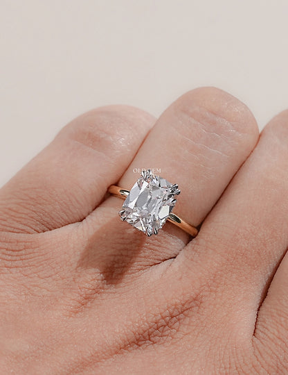 Georgian Old Mine Cushion Cut Two Tone Hidden Halo Ring Engagement Ring