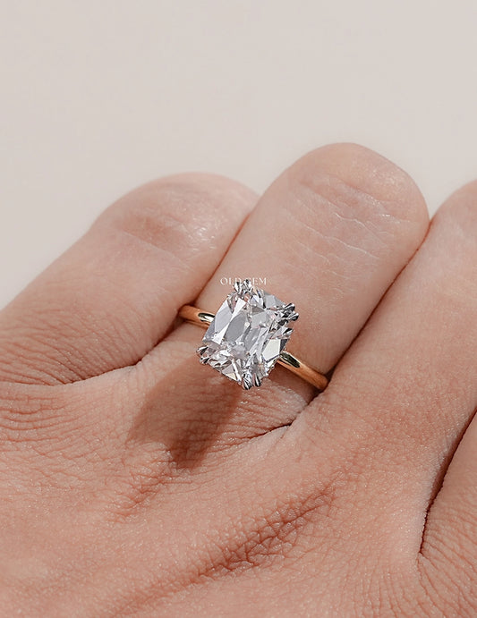 Georgian Old Mine Cushion Cut Two Tone Hidden Halo Ring Engagement Ring