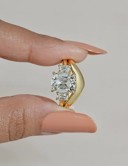 Georgian Old Mine Cushion Trilogy Diamond Curved Ring Set Engagement Ring