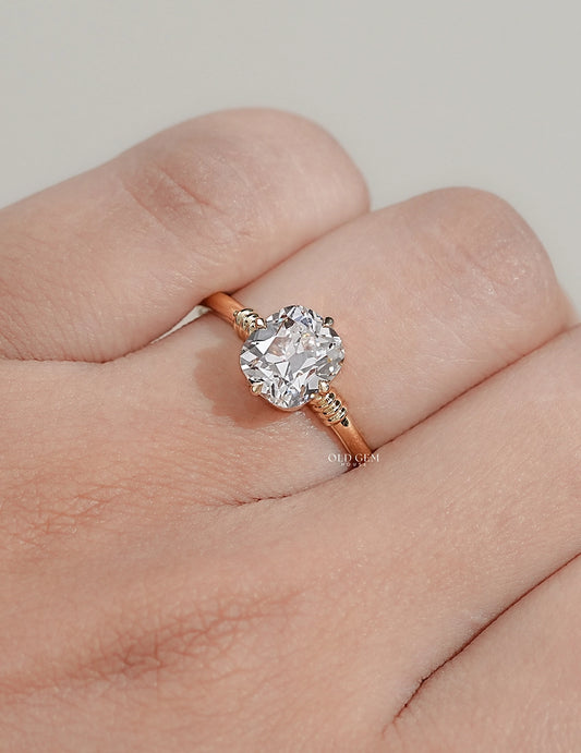 Mid Century Old Mine Cushion Diamond Solitaire Ring Engagement Ring