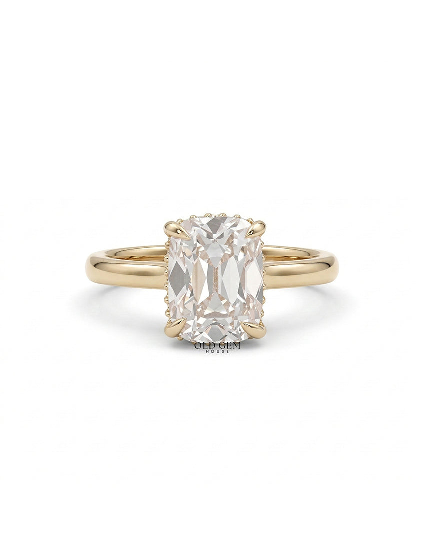 Georgian Old Mine Cushion Cut Hidden Halo Engagement Ring Engagement Ring