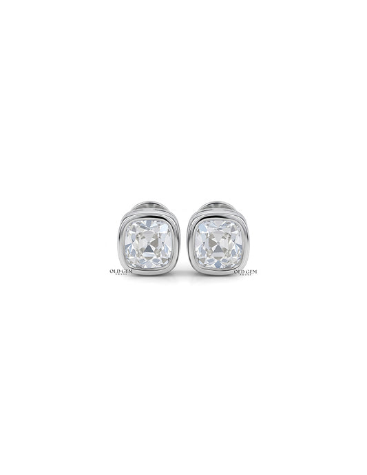 Square Old Mine Cushion Lab Diamond Stud Earring Earrings