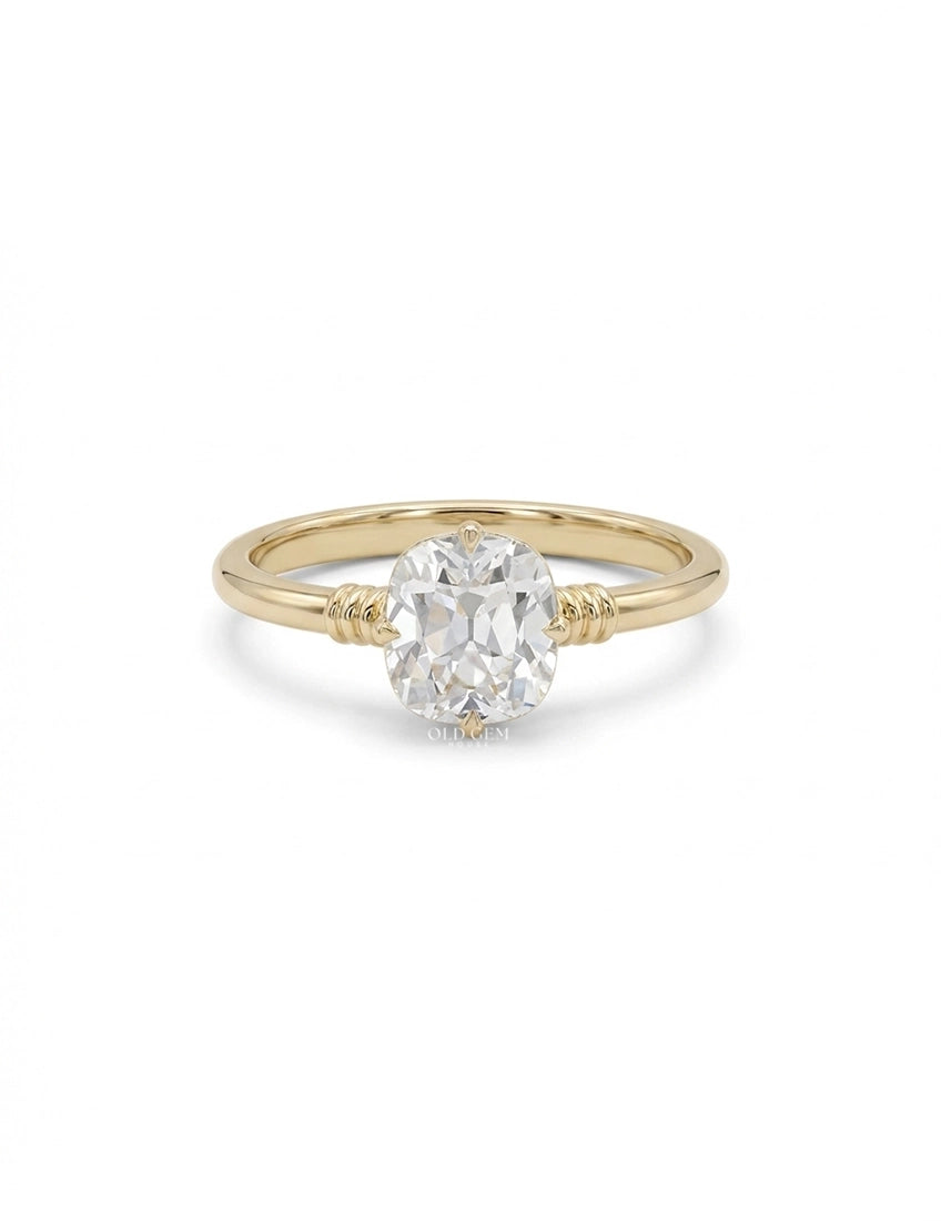 Mid Century Old Mine Cushion Diamond Solitaire Ring Engagement Ring