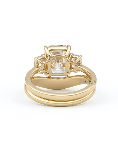 Georgian Old Mine Cushion Trilogy Diamond Curved Ring Set Engagement Ring