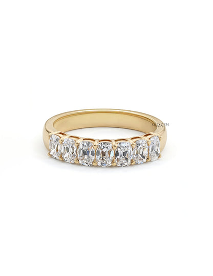 Mid Century Seven Stone Old Mine Cushion Diamond Band Wedding Band