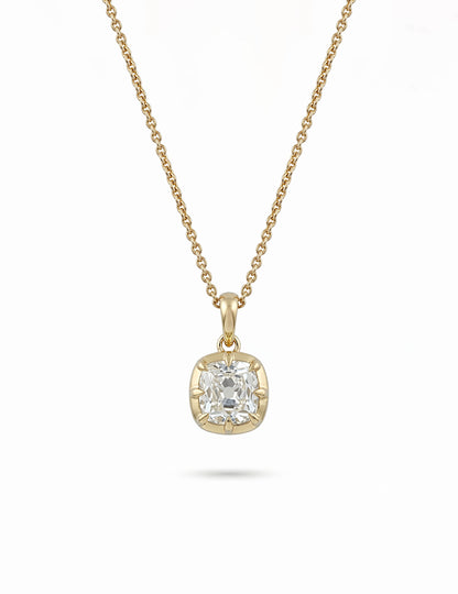 Square Old Mine Cushion Lab Diamond Solitaire Pendant Necklaces