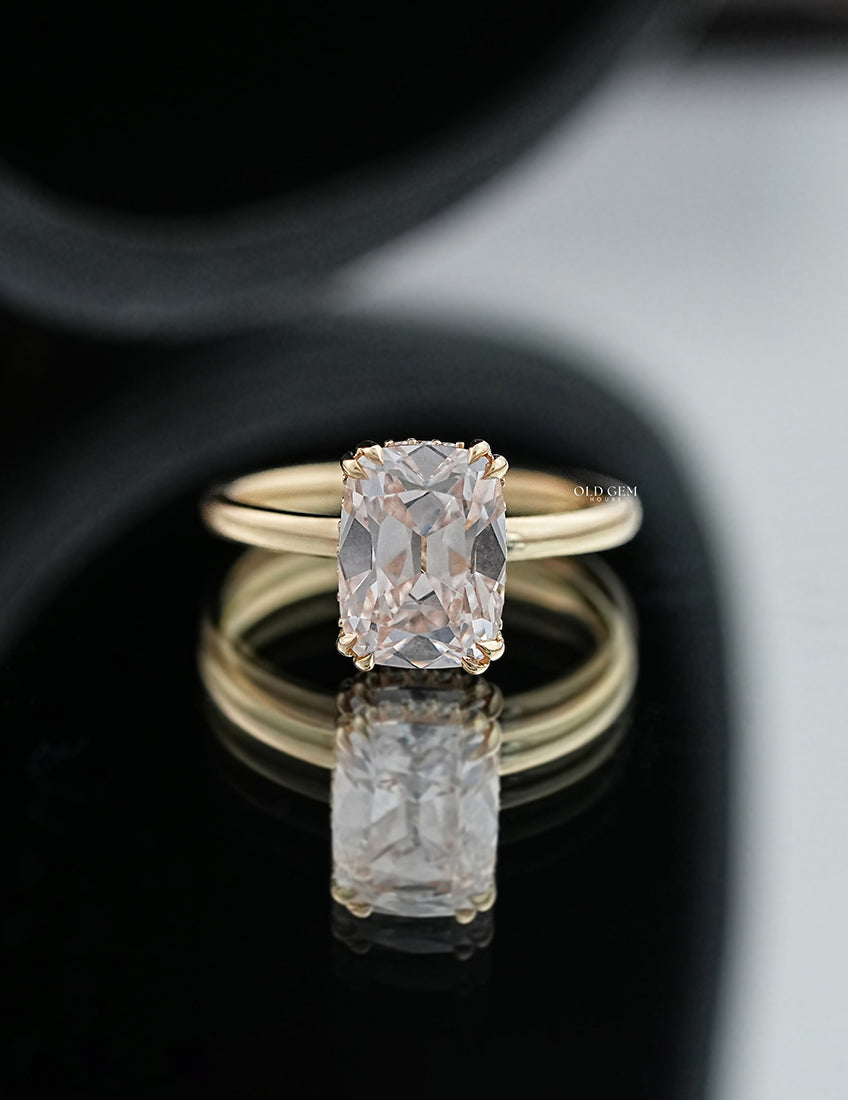 Old Mine Cushion Cut Lab Grown Diamond Hidden Halo Solitaire Ring