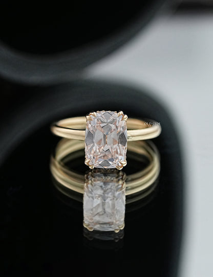 Old Mine Cushion Cut Lab Grown Diamond Hidden Halo Solitaire Ring