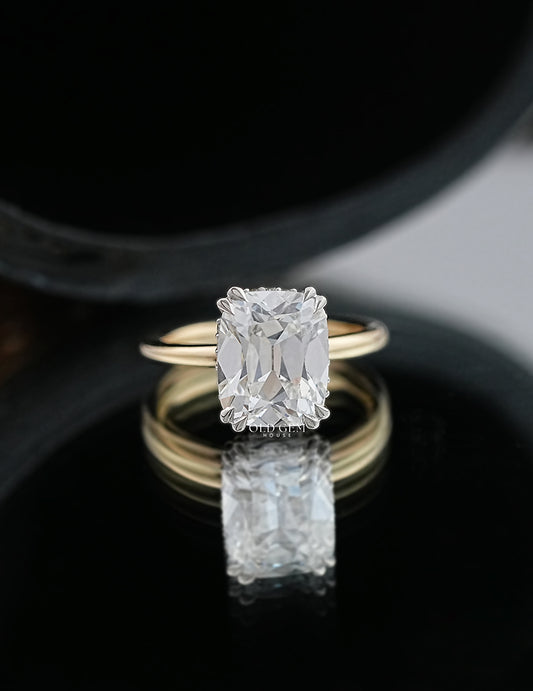 Old Mine Cushion Cut Lab Grown Diamond Hidden Halo Ring