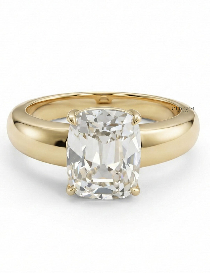 Georgian Old Mine Cushion Thick Band Ring Engagement Ring
