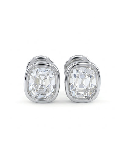 Old Mine Cushion Diamond Bezel Set Stud Earring