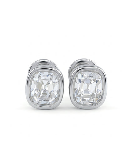 Old Mine Cushion Diamond Bezel Set Stud Earring Earrings
