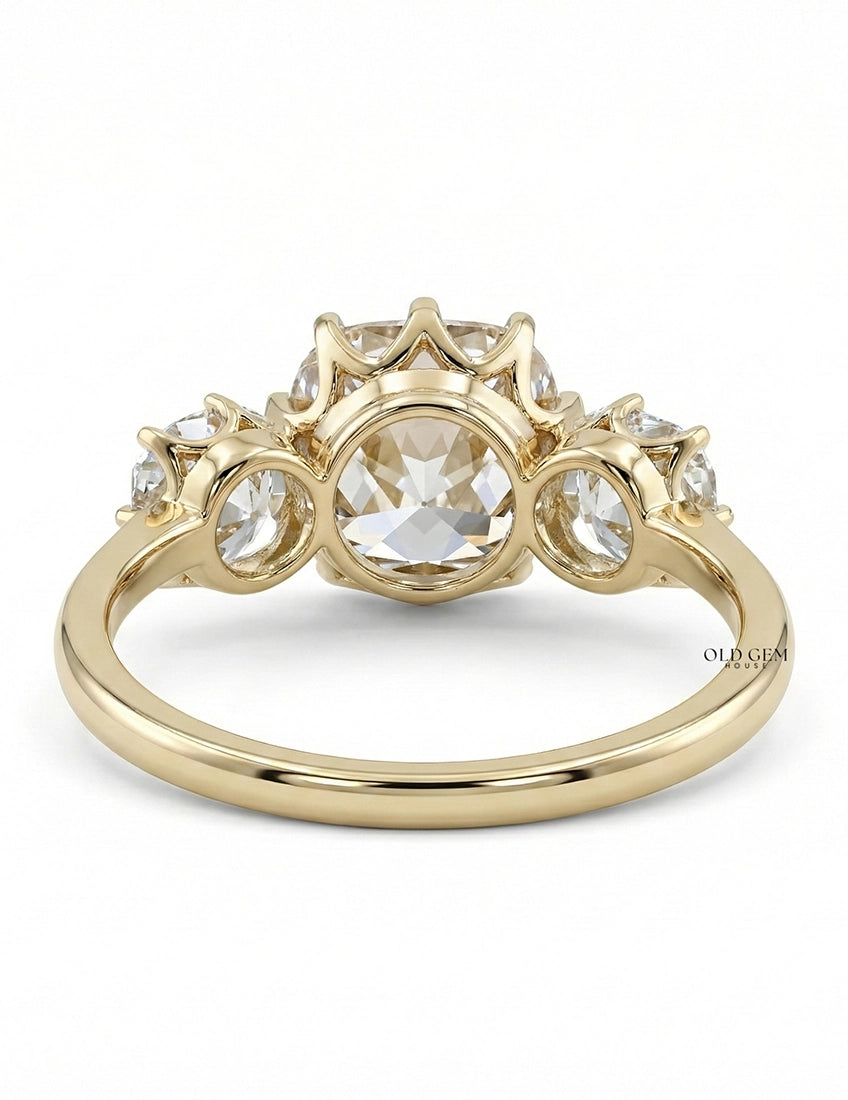 Old Mine Cushion Cut Three Stone Ring Georgian Era Engagement Ring