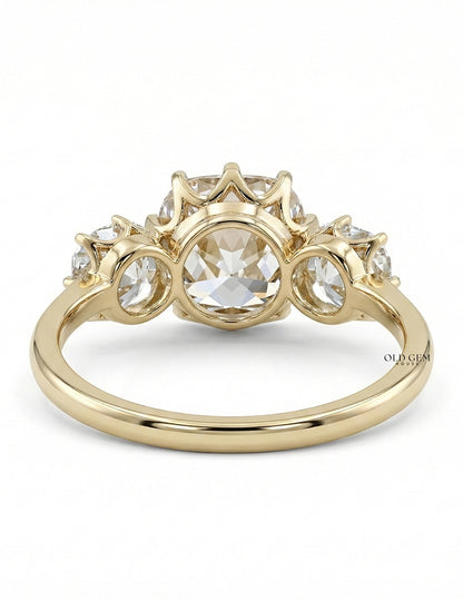 Old Mine Cushion Cut Three Stone Ring Georgian Era Engagement Ring