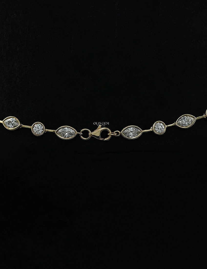 Old Mine Marquise & OEC Round Bezel Set Diamond Necklace Necklaces