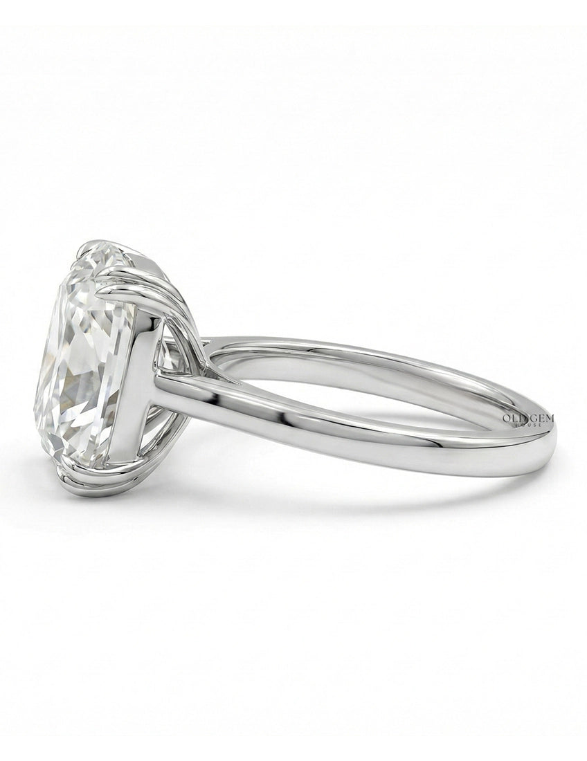 Mid Century Old Mine Cushion Lab Diamond Solitaire Ring Engagement Ring