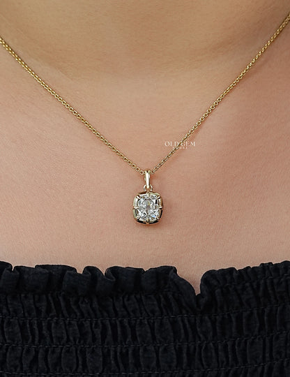 Square Old Mine Cushion Lab Diamond Solitaire Pendant Necklaces