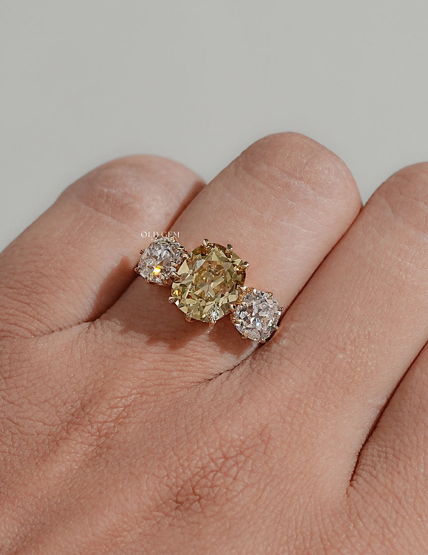 Vintage Edwardian Old Mine Cushion Three Stone Ring Engagement Ring
