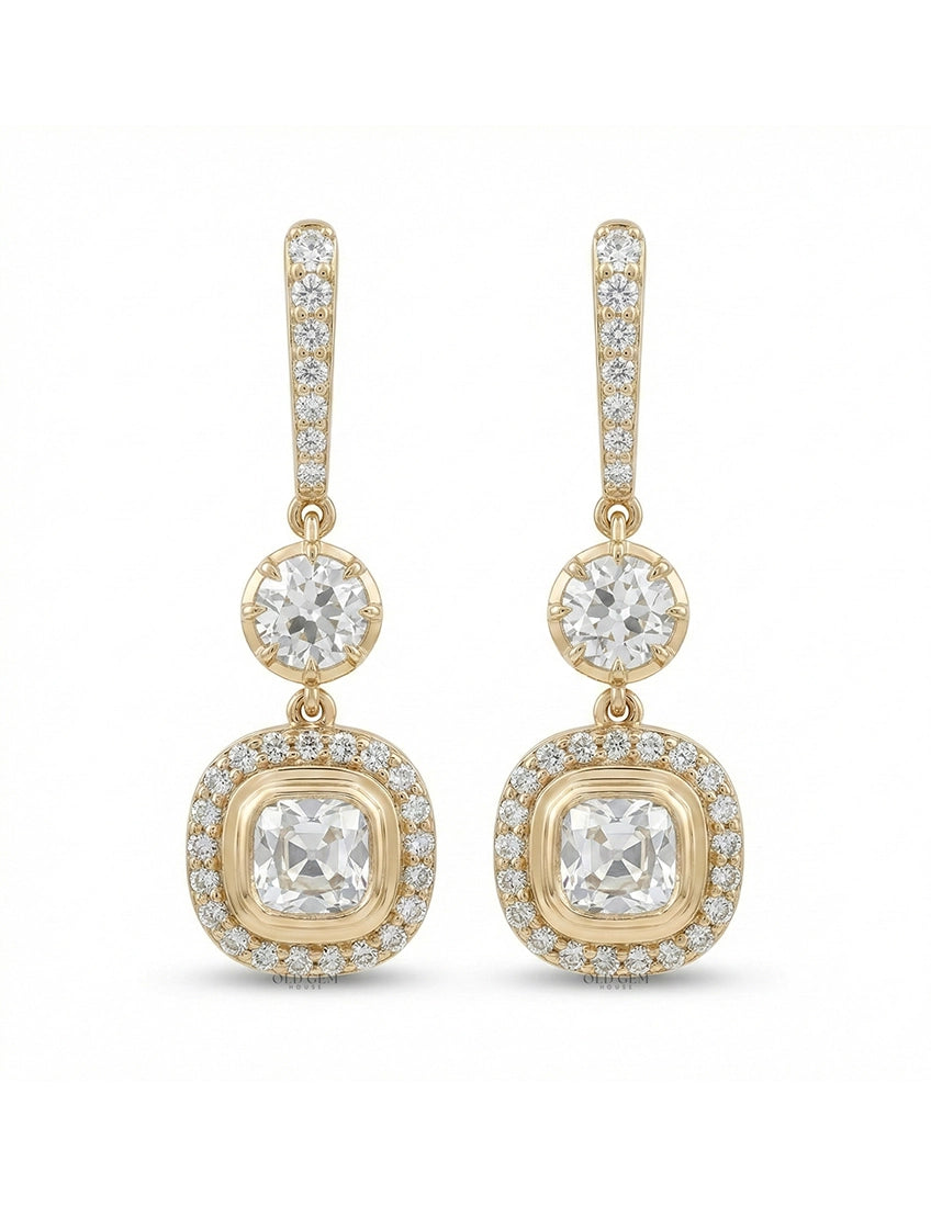 Old Mine Cut Diamond Dangle Drop Earrings Earrings