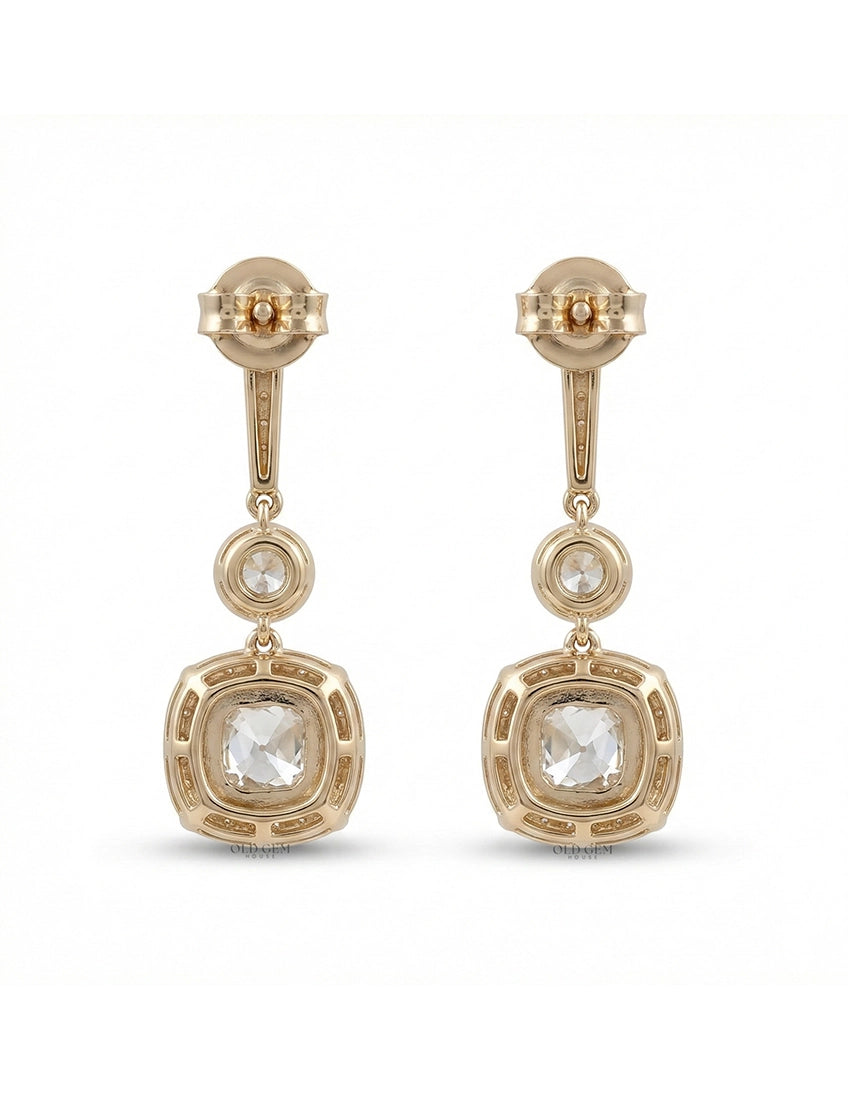 Old Mine Cut Diamond Dangle Drop Earrings Earrings