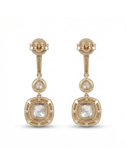 Old Mine Cut Diamond Dangle Drop Earrings Earrings