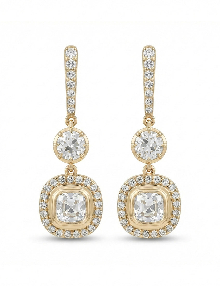 Old Mine Cut Diamond Dangle Drop Earrings Earrings