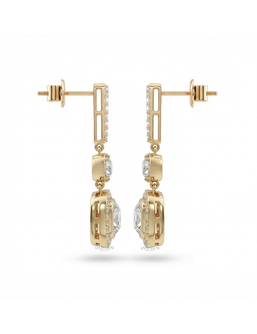 Old Mine Cut Diamond Dangle Drop Earrings Earrings