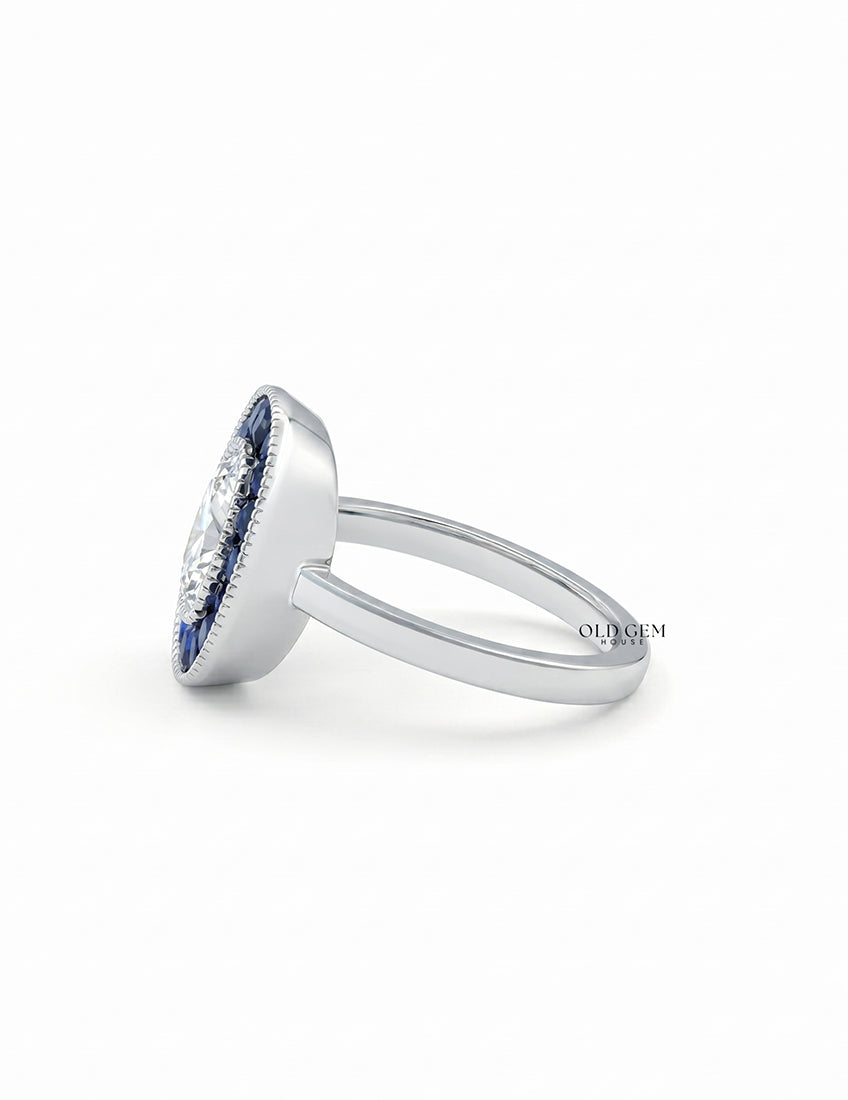 Old Mine Cushion Cut Blue Sapphire Halo Engagement Ring Engagement Ring