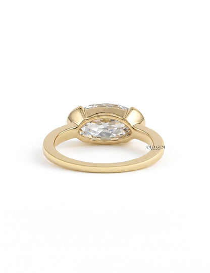 Georgian Old Mine Moval Cut Half Bezel Set Accent Ring Engagement Ring