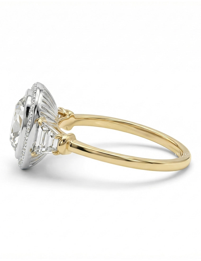 Cushion Cut Lab Diamond Halo Ring Georgian Era Engagement Ring