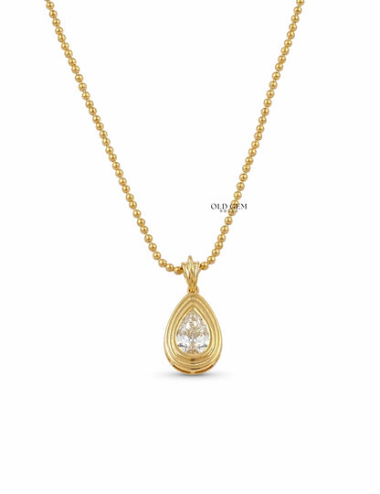 Old Mine Pear Lab Diamond Bezel Set Pendant Necklaces
